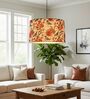 16-Inch Bird & Floral Printed Fabric Drum Pendant Light, Modern Hanging Ceiling Lamp