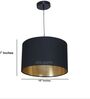 16-Inch Black Gold Fabric Drum Pendant Light, Modern Hanging Ceiling Lamp
