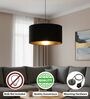 16-Inch Black Gold Fabric Drum Pendant Light, Modern Hanging Ceiling Lamp