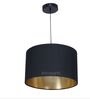 16-Inch Black Gold Fabric Drum Pendant Light, Modern Hanging Ceiling Lamp
