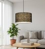 16-Inch Black Jute Fabric Drum Pendant Light, Modern Hanging Ceiling Lamp