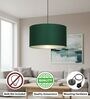 16-Inch Dark Green Fabric Drum Pendant Light, Modern Hanging Ceiling Lamp