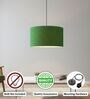 16-Inch Green Texture Fabric Drum Pendant Light, Modern Hanging Ceiling Lamp