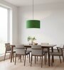 16-Inch Green Texture Fabric Drum Pendant Light, Modern Hanging Ceiling Lamp