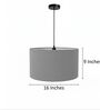 16-Inch Grey Fabric Drum Pendant Light, Modern Hanging Ceiling Lamp