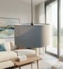 16-Inch Grey Fabric Drum Pendant Light, Modern Hanging Ceiling Lamp