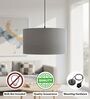 16-Inch Grey Fabric Drum Pendant Light, Modern Hanging Ceiling Lamp