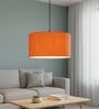 16-Inch Orange Texture Fabric Drum Pendant Light, Modern Hanging Ceiling Lamp