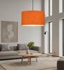 16-Inch Orange Texture Fabric Drum Pendant Light, Modern Hanging Ceiling Lamp