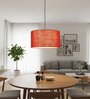 16-Inch Red Jute Fabric Drum Pendant Light, Modern Hanging Ceiling Lamp
