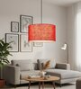 16-Inch Red Jute Fabric Drum Pendant Light