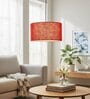 16-Inch Red Jute Fabric Drum Pendant Light, Modern Hanging Ceiling Lamp