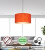 16-Inch Red Texture Fabric Drum Pendant Light, Modern Hanging Ceiling Lamp