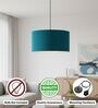 16-Inch Teal Fabric Drum Pendant Light, Modern Hanging Ceiling Lamp
