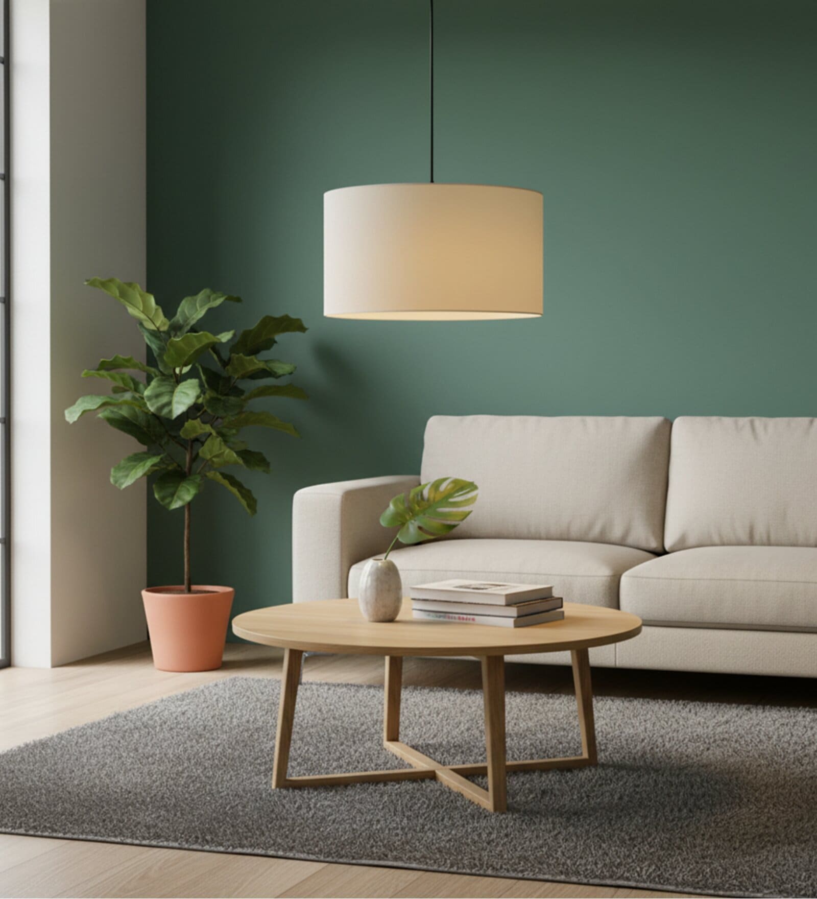 18-Inch Cream Fabric Drum Pendant Light