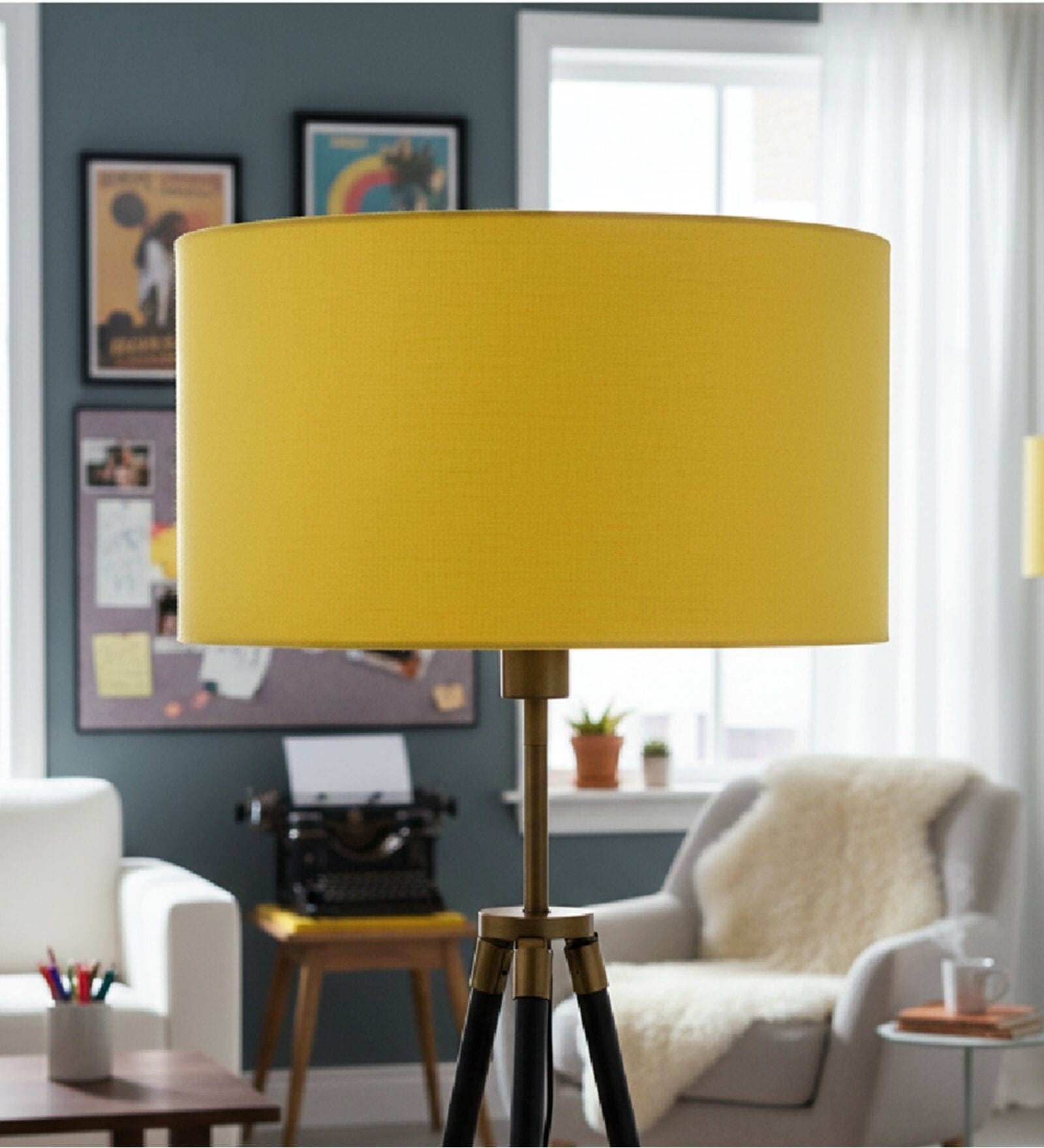 18-Inch Dark Yellow Fabric Drum Lampshade