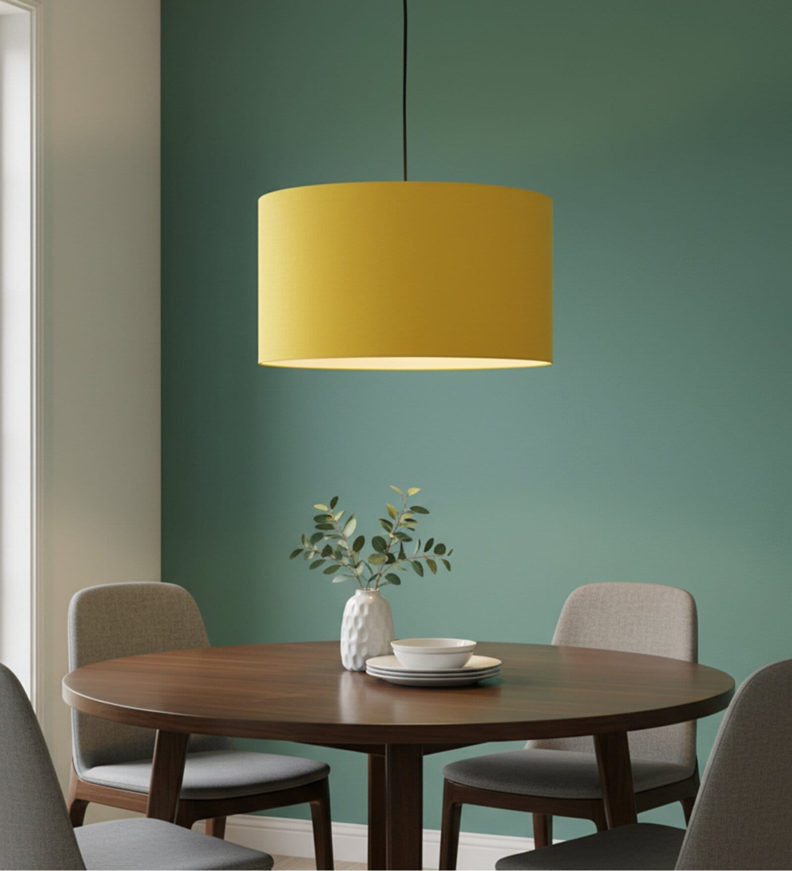 18-Inch Dark Yellow Fabric Drum Pendant Light, Modern Hanging Ceiling Lamp