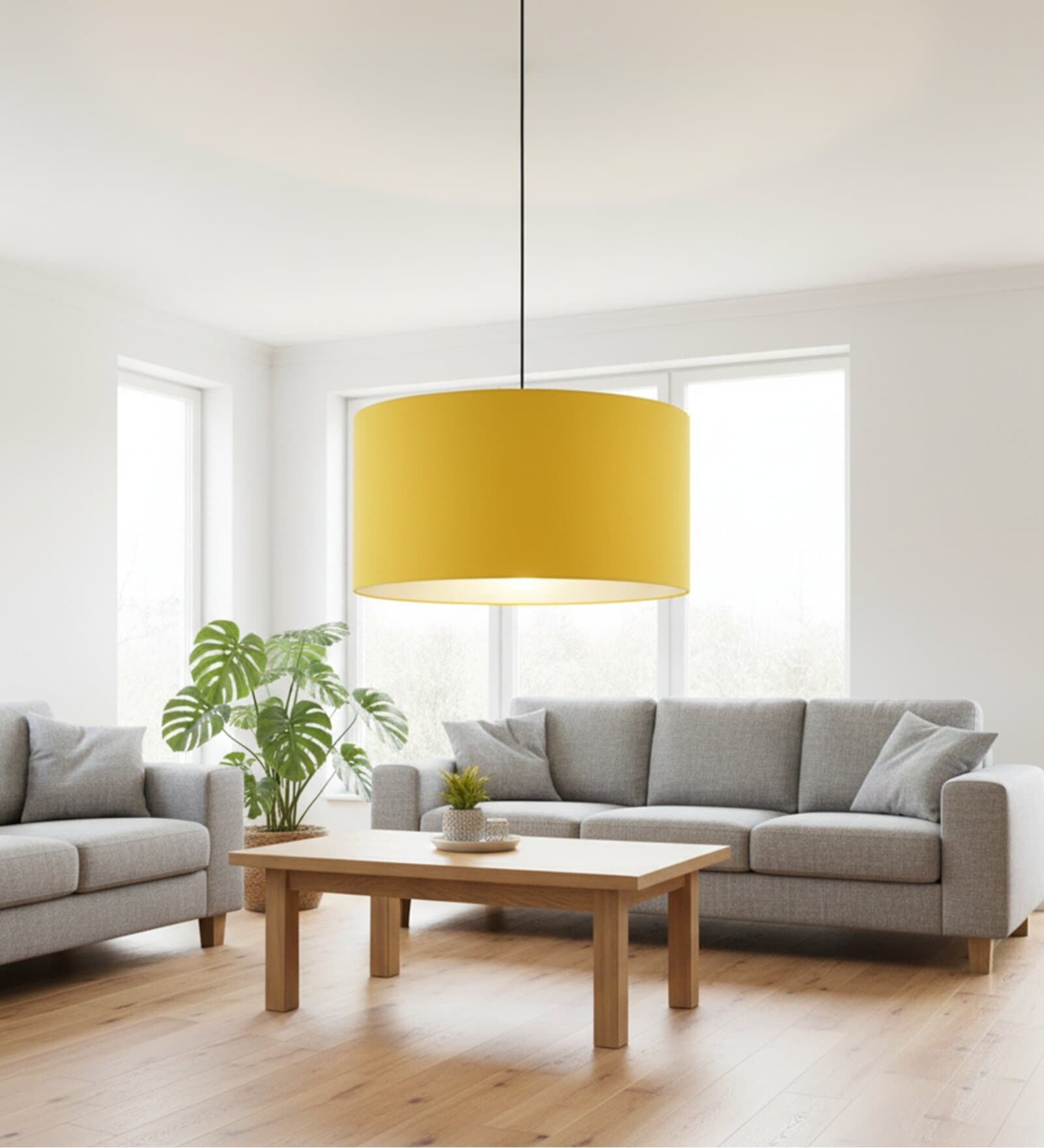 18-Inch Dark Yellow Fabric Drum Pendant Light