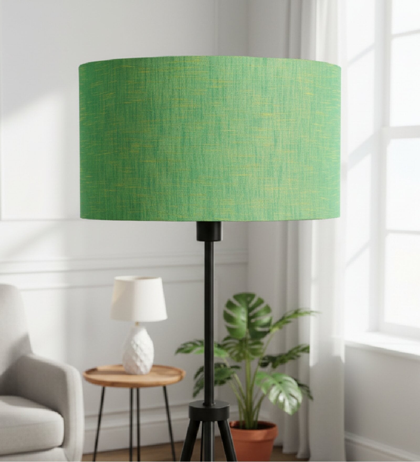 18-Inch Green Texture Fabric Drum Lampshade