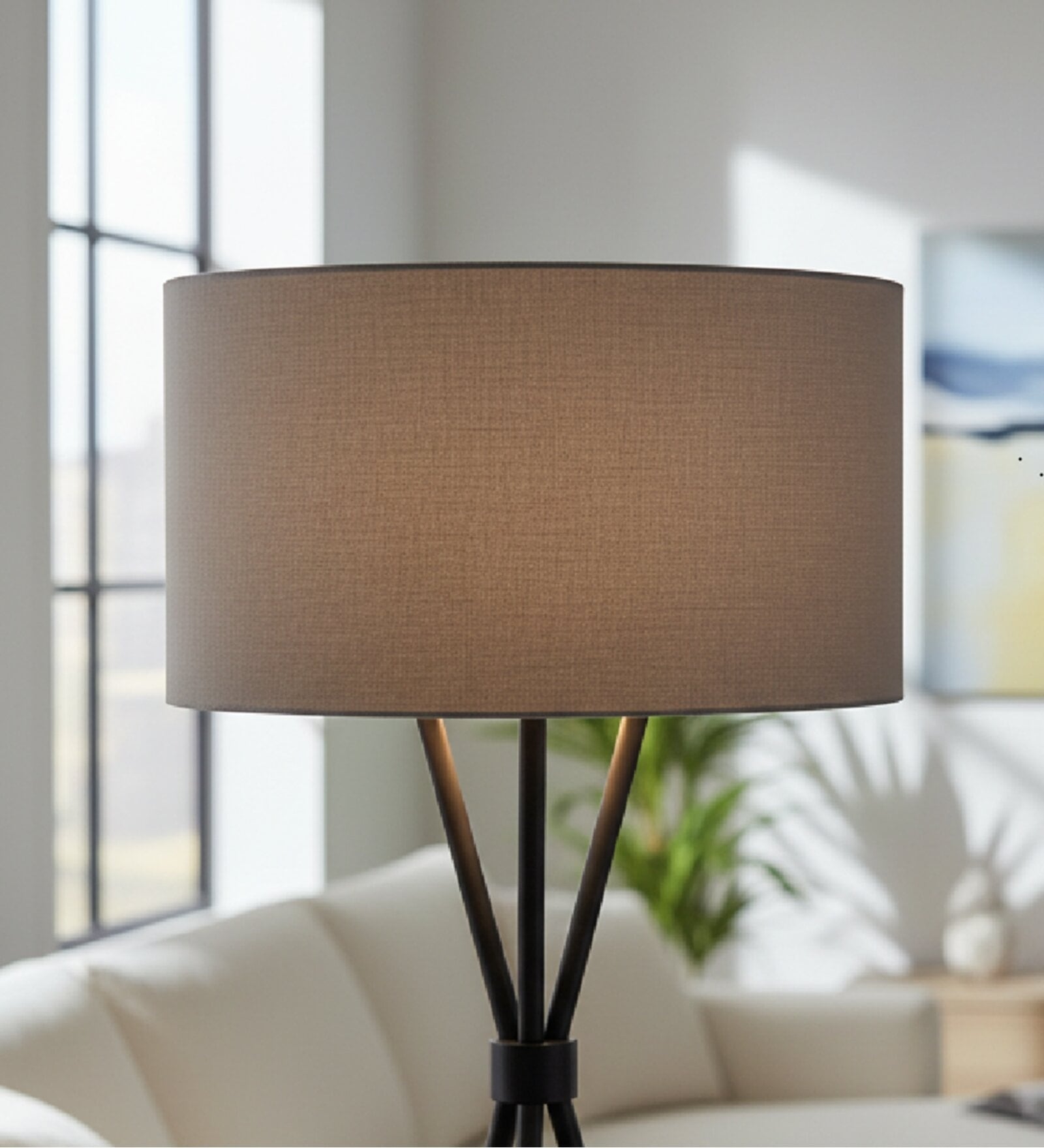 18-Inch Grey Fabric Drum Lampshade