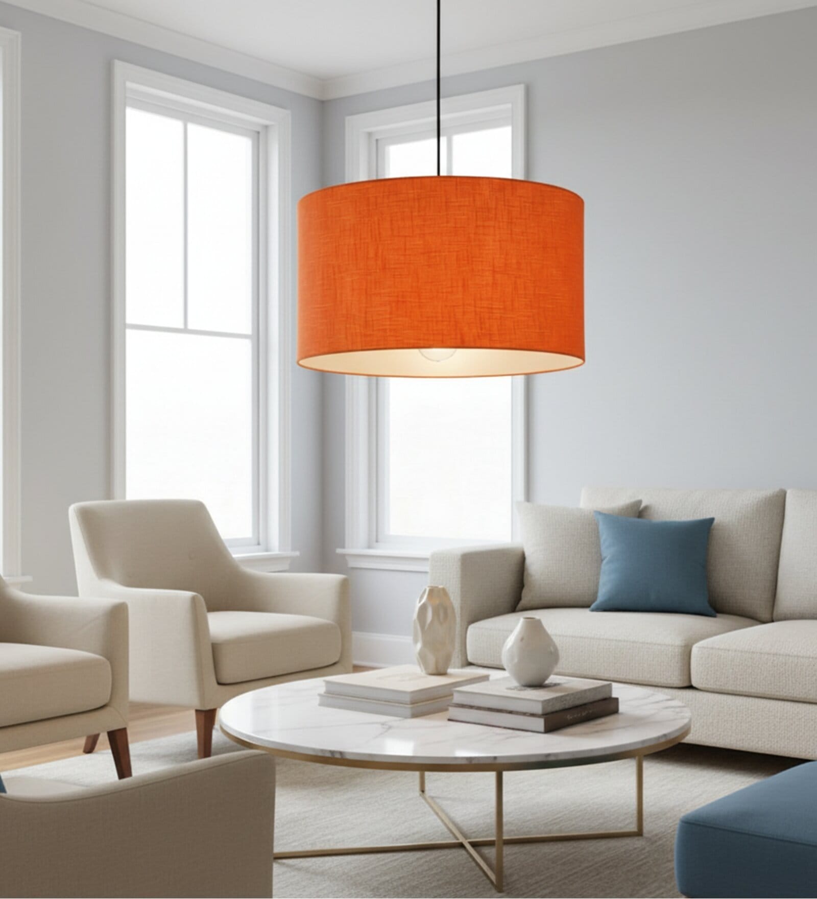 18-Inch Orange Texture Fabric Drum Pendant Light