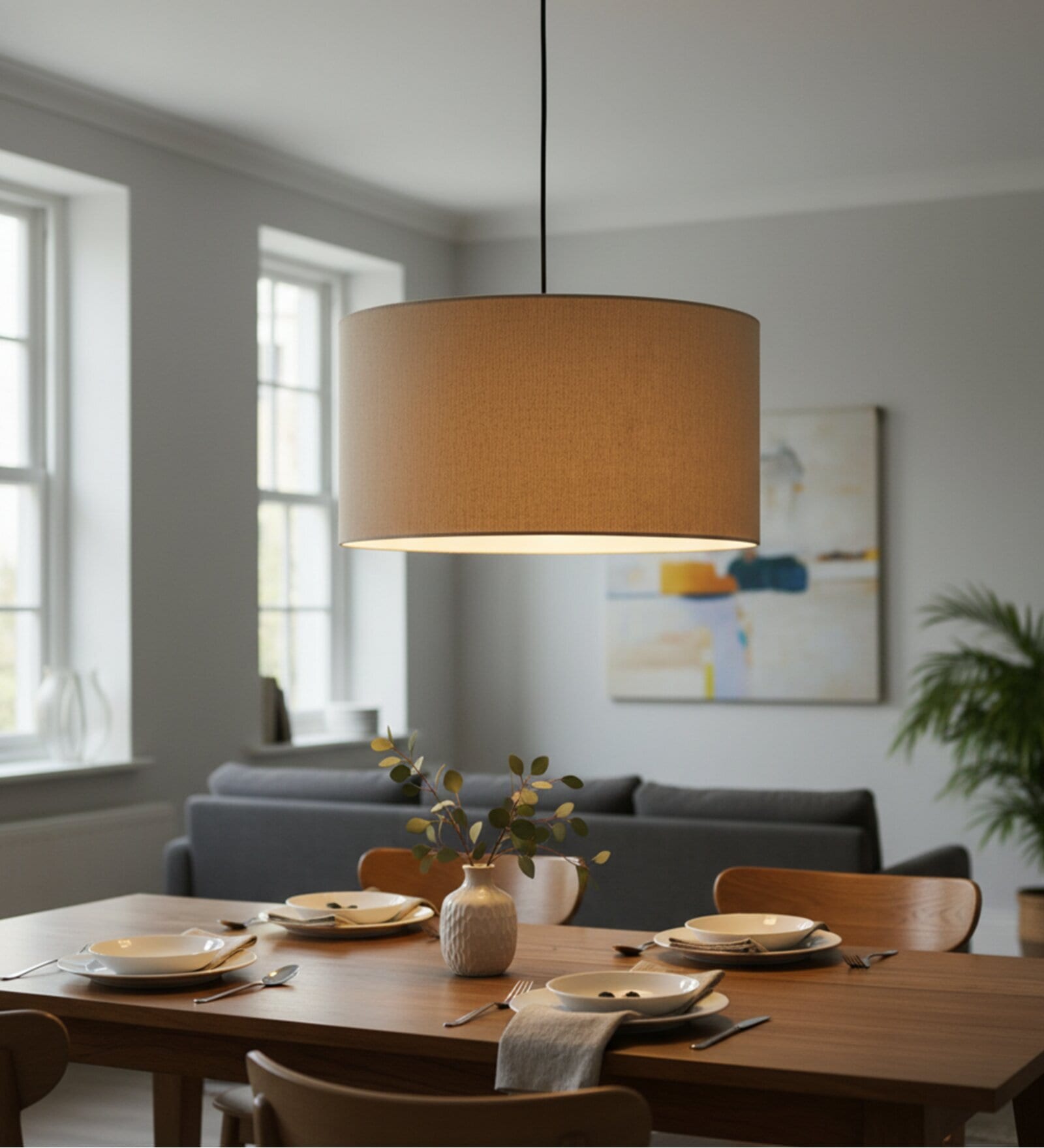 18-Inch Premium Jute Fabric Drum Pendant Light