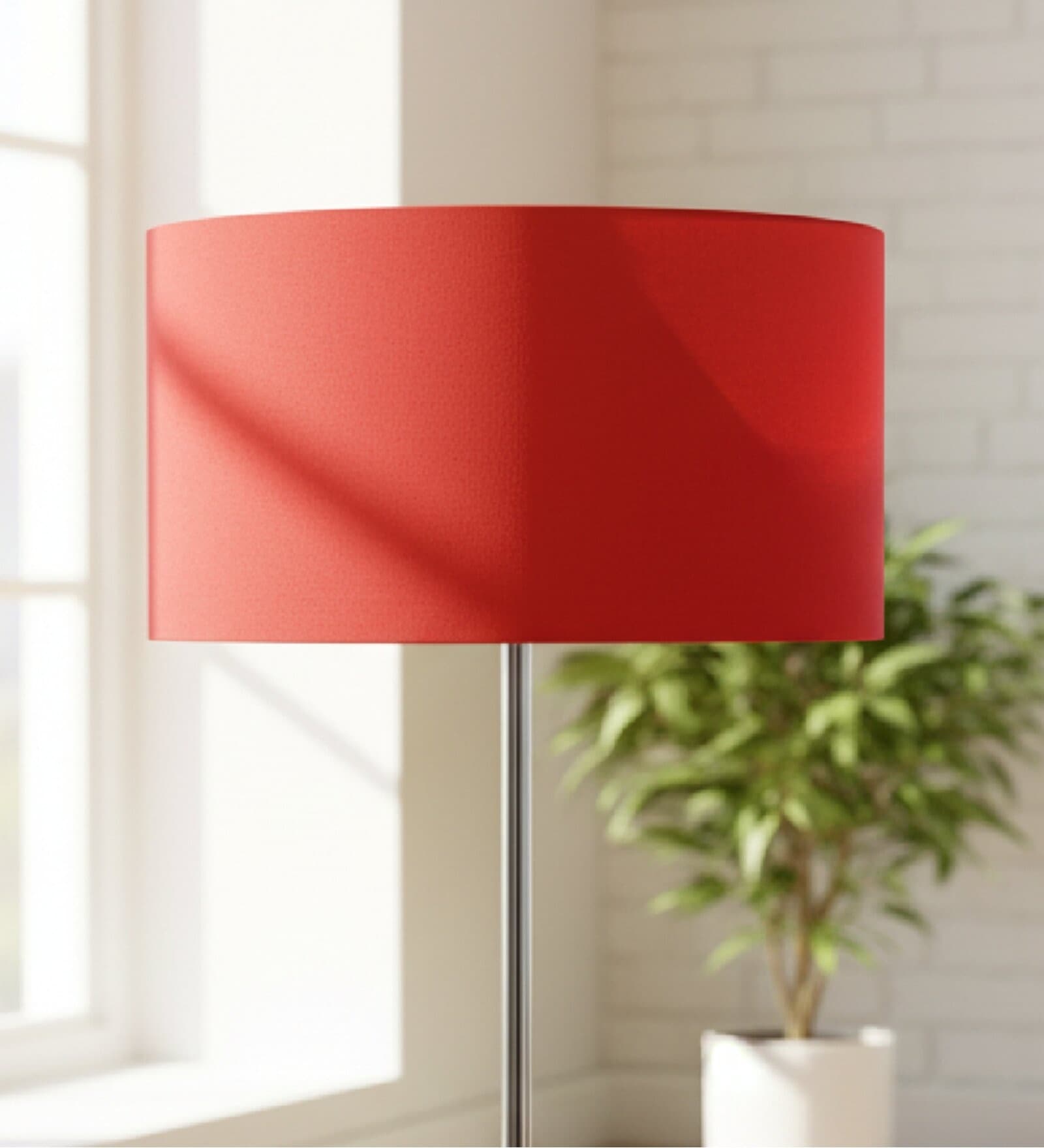 18-Inch Red Fabric Drum Lampshade