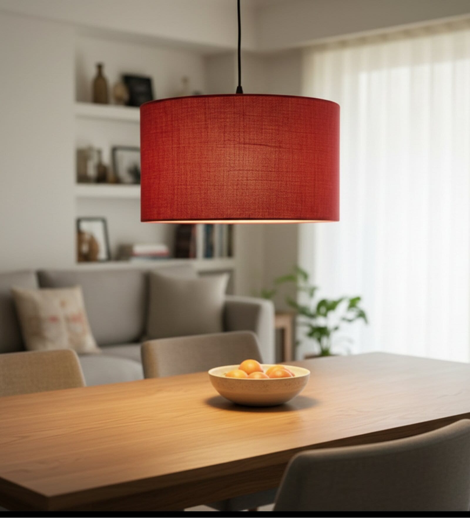 18-Inch Red Jute Fabric Drum Pendant Light