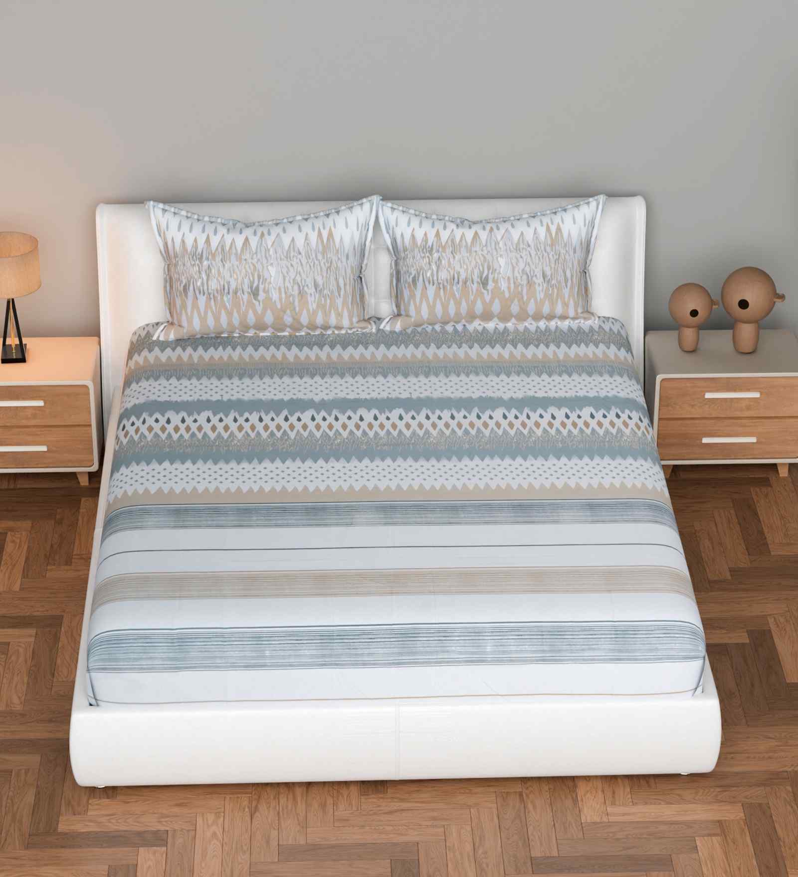 180 TC Microfiber Geometric King Bedsheet with 2 Pillow Covers (Grey, 275x228 CM)