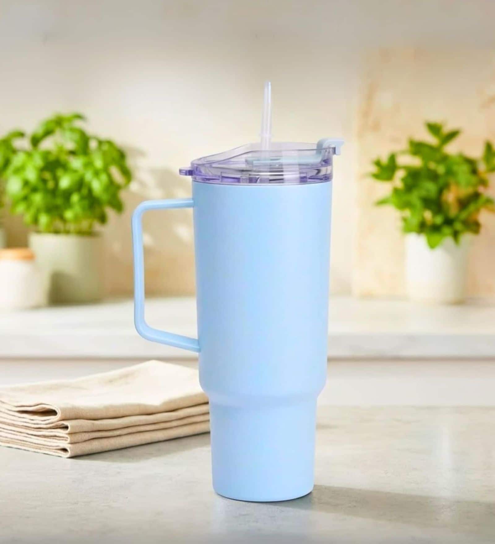 1200 Ml- Blue Plastic Tumbler with Handle & Straw Lid