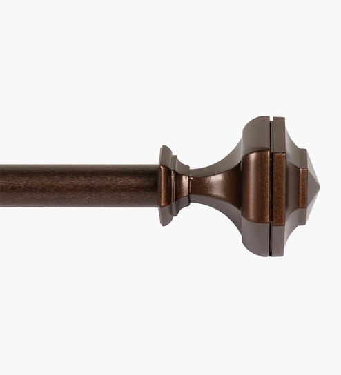 Brown Adjustable Curtain Rod with Brackets Iron Pipe with Hexagon Finials (19MM Diameter)
