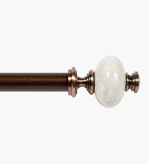 Brown Adjustable Curtain Rod with Brackets Iron Pipe with Supreme Ceremic Finials (25MM Diameter)