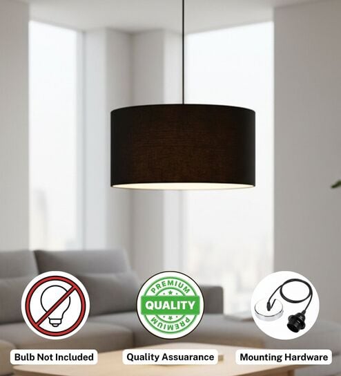 btr crafts 18-Inch Black Fabric Drum Pendant Light, Modern Hanging Ceiling Lamp for Living Room, Bedroom, Dining Room & Home Decor, Silver Canopy-picture-32