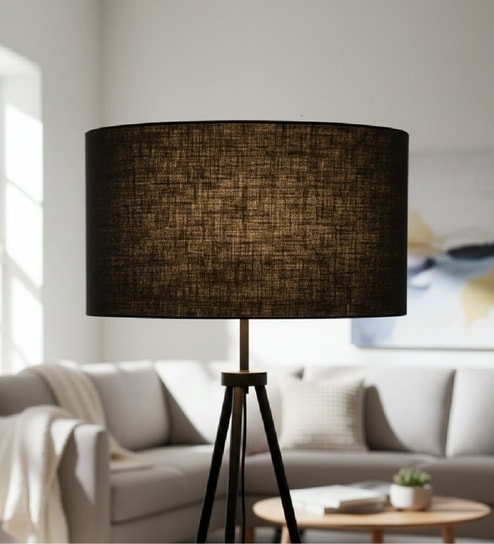 18-Inch Black Jute Fabric Drum Lampshade