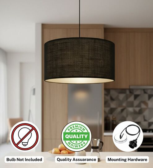 btr crafts 18-Inch Black Jute Fabric Drum Pendant Light, Modern Hanging Ceiling Lamp for Living Room, Bedroom, Dining Room & Home Decor, Silver Canopy-picture-24