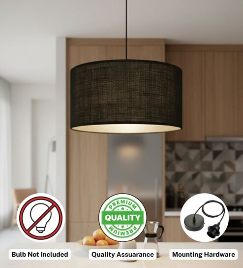 18-Inch Black Jute Fabric Drum Pendant Light, Modern Hanging Ceiling Lamp for Living Room, Bedroom, Dining Room & Home Decor, Black Canopy-image-43