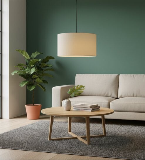 18-Inch Cream Fabric Drum Pendant Light