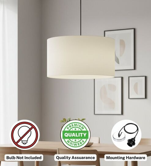 btr crafts 18-Inch Cream Fabric Drum Pendant Light, Modern Hanging Ceiling Lamp for Living Room, Bedroom, Dining Room & Home Decor, Silver Canopy-picture-36