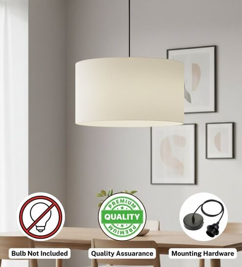 btr crafts 18-Inch Cream Fabric Drum Pendant Light, Modern Hanging Ceiling Lamp for Living Room, Bedroom, Dining Room & Home Decor, Black Canopy-picture-15