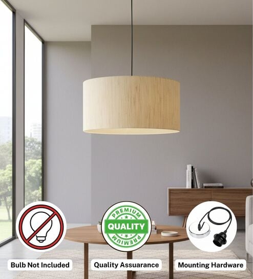 18-Inch Cream Texture Fabric Drum Pendant Light, Modern Hanging Ceiling Lamp for Living Room, Bedroom, Dining Room & Home Decor, Silver Canopy-image-3