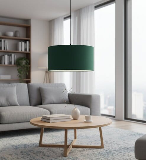 18-Inch Dark Green Fabric Drum Pendant Light