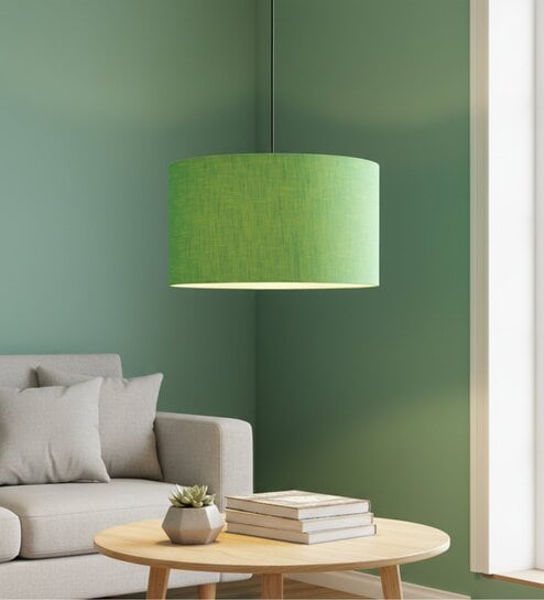 18-Inch Green Texture Fabric Drum Pendant Light, Modern Hanging Ceiling Lamp