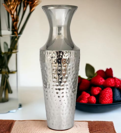 18 Inch High Silver Color Metal Floor Vase