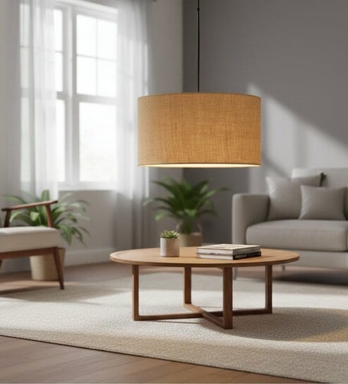 18-Inch Natural Jute Fabric Drum Pendant Light
