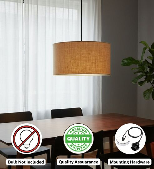 btr crafts 18-Inch Natural Jute Fabric Drum Pendant Light, Modern Hanging Ceiling Lamp for Living Room, Bedroom, Dining Room & Home Decor, Silver Canopy-picture-25