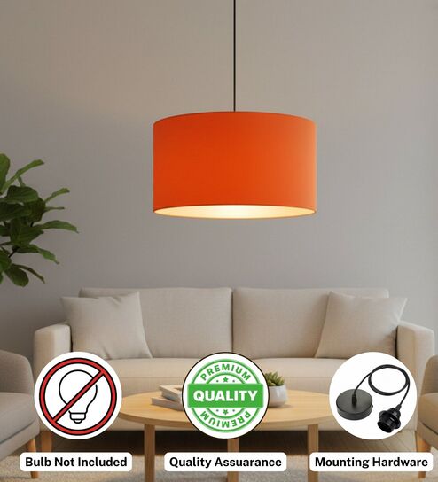 btr crafts 18-Inch Orange Fabric Drum Pendant Light, Modern Hanging Ceiling Lamp for Living Room, Bedroom, Dining Room & Home Decor, Black Canopy-picture-25