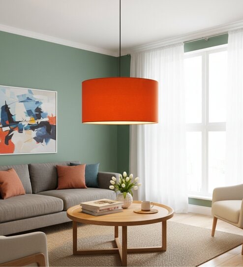 18-Inch Orange Fabric Drum Pendant Light