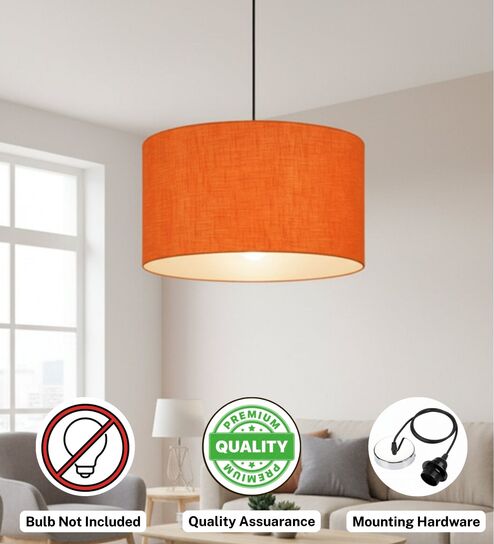 btr crafts 18-Inch Orange Texture Fabric Drum Pendant Light, Modern Hanging Ceiling Lamp for Living Room, Bedroom, Dining Room & Home Decor, Silver Canopy-picture-33