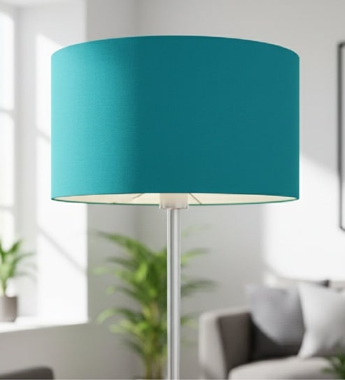 18-Inch Teal Fabric Drum Lampshade