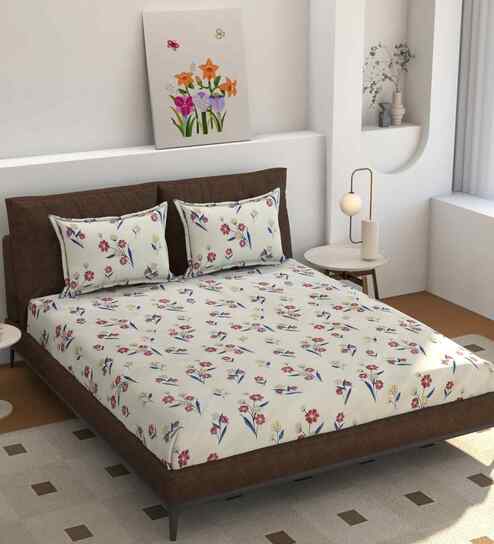 180 TC Microfiber Floral  Single  Bedsheet with 1 Pillow Cover (Maroon, 155x228 CM)